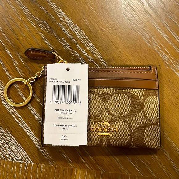 Coach Signature Mini Skinny ID Card Case Key Chain Wallet - Picture 3 of 16